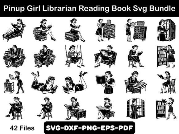 Download Pinup Girl Librarian Reading Book Svg - Reading book svg Collection