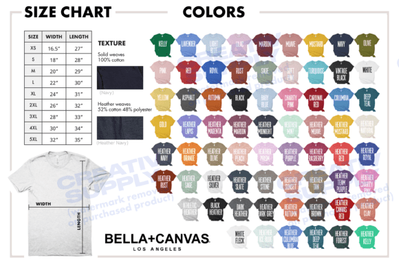 Download Bella Canvas 3001 Color Chart Size Chart - Premium Resources